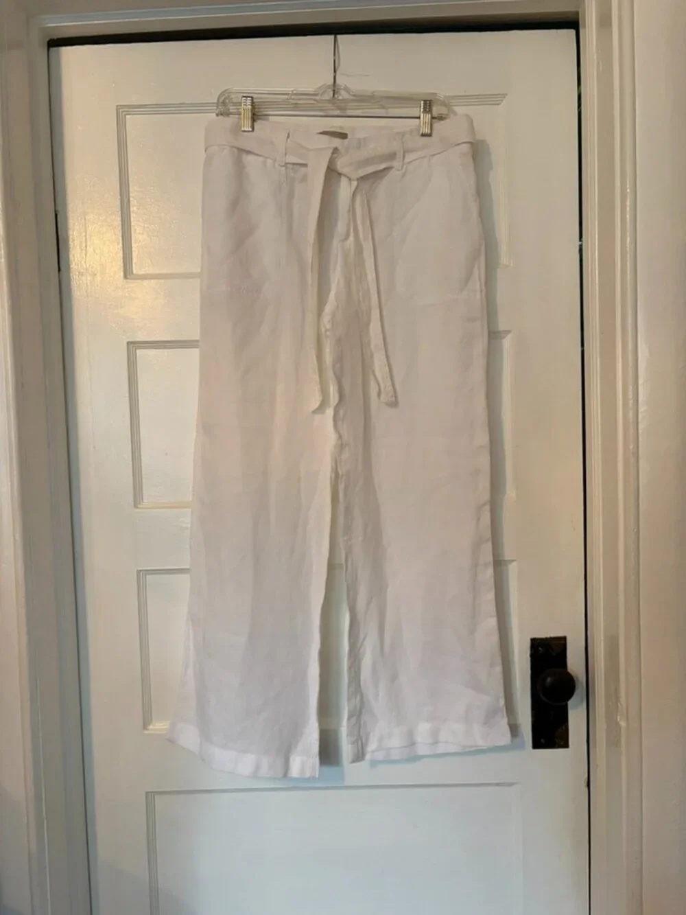 Vintage Banana Republic 100% White Linen Wide Leg Pants w/Linen Tie Belt